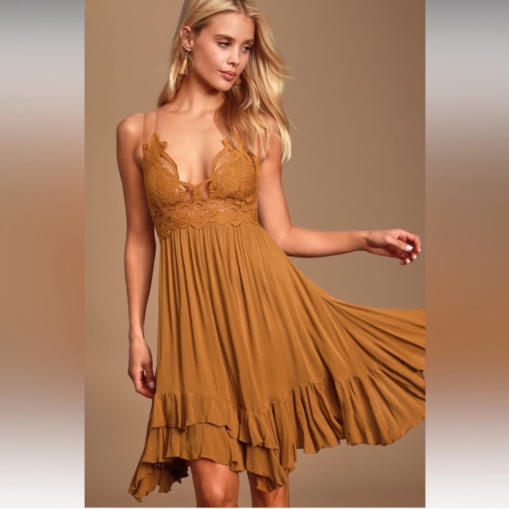 Free People Adella Slip Golden Yellow Lace Dress